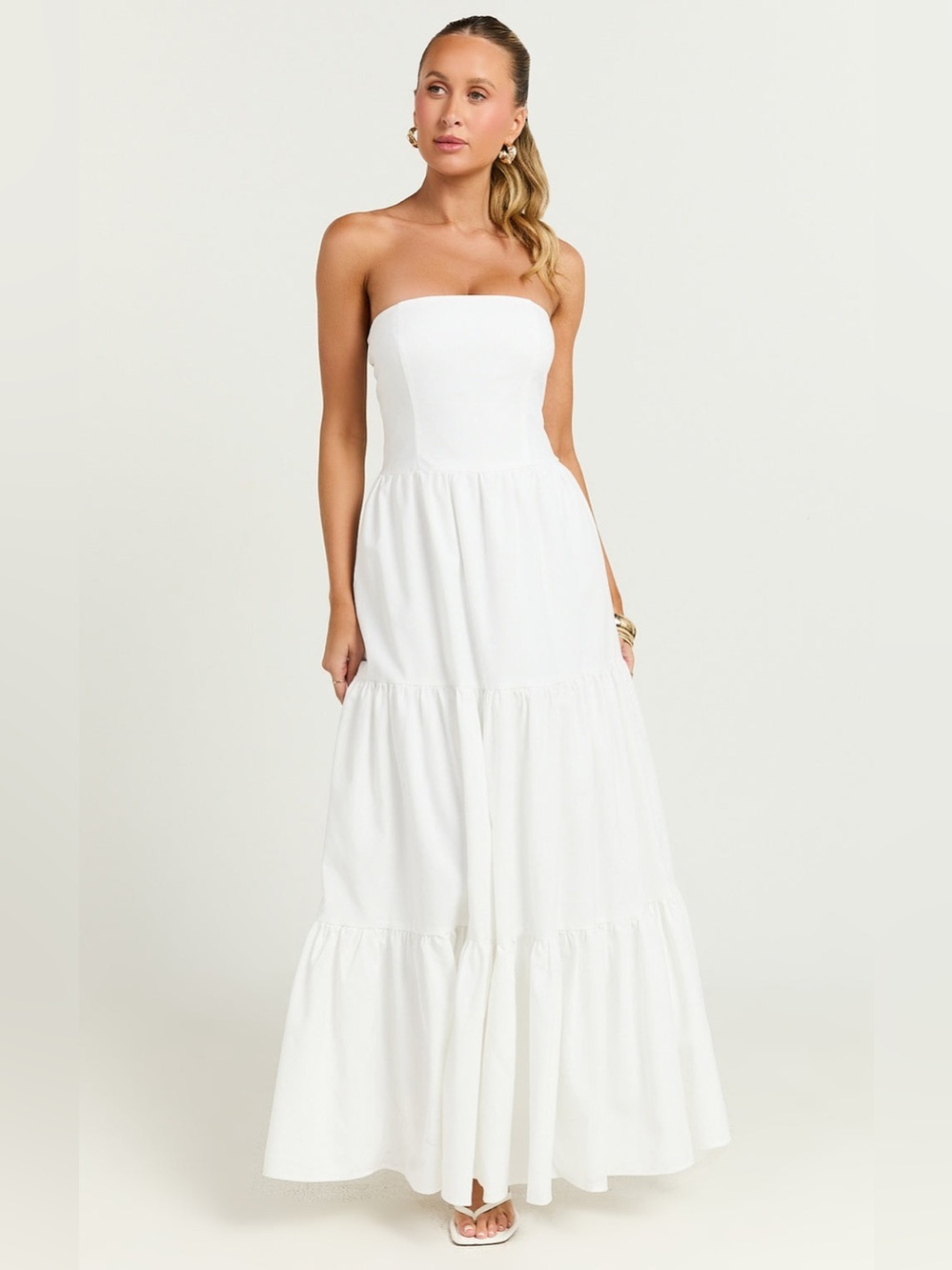 SHOWPO Trish Strapless Tiered Maxi Dress In White - Picture 3 of 7